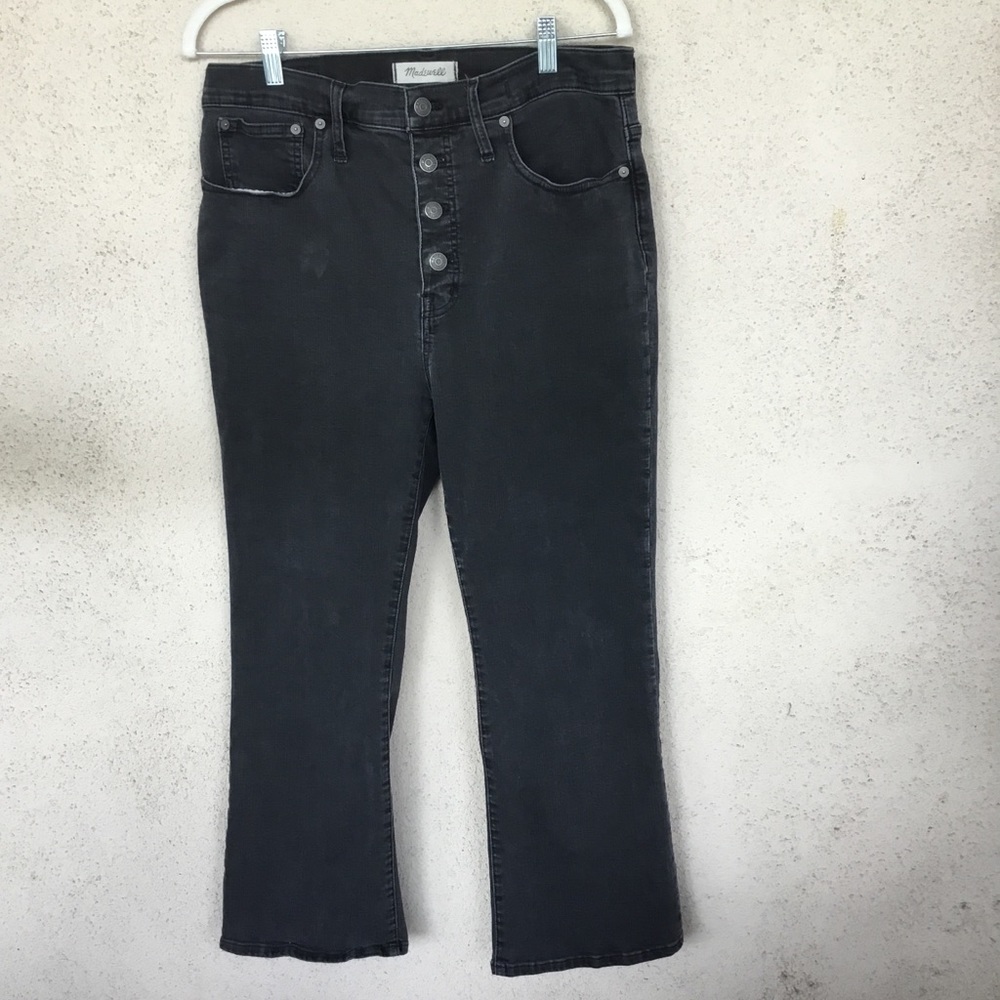 Madewell Cali Demi Boot button fly dark grey high waisted crop jeans